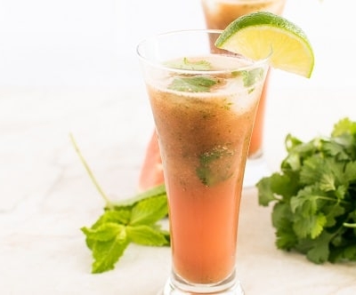 Front view of watermelon cilantro drink
