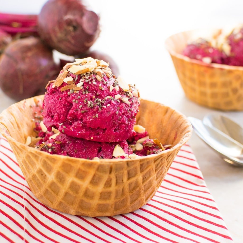 A front view of Beetroot Rhubarb Ice Cream 