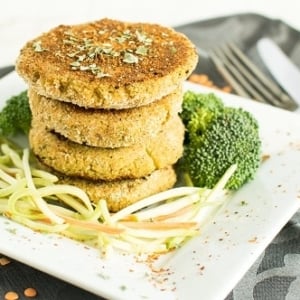 A front view of the stack of Lentil Broccoli Breakfast Cutlets