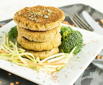 A front view of the stack of Lentil Broccoli Breakfast Cutlets