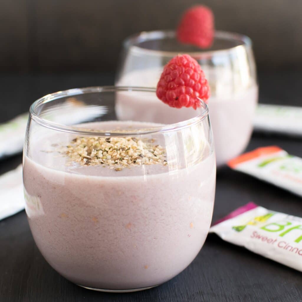 A front view of Quick Raspberry Hemp Snack Smoothie 