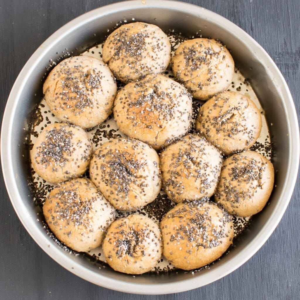 top view of fresh baked quinoa chia dinner rolls