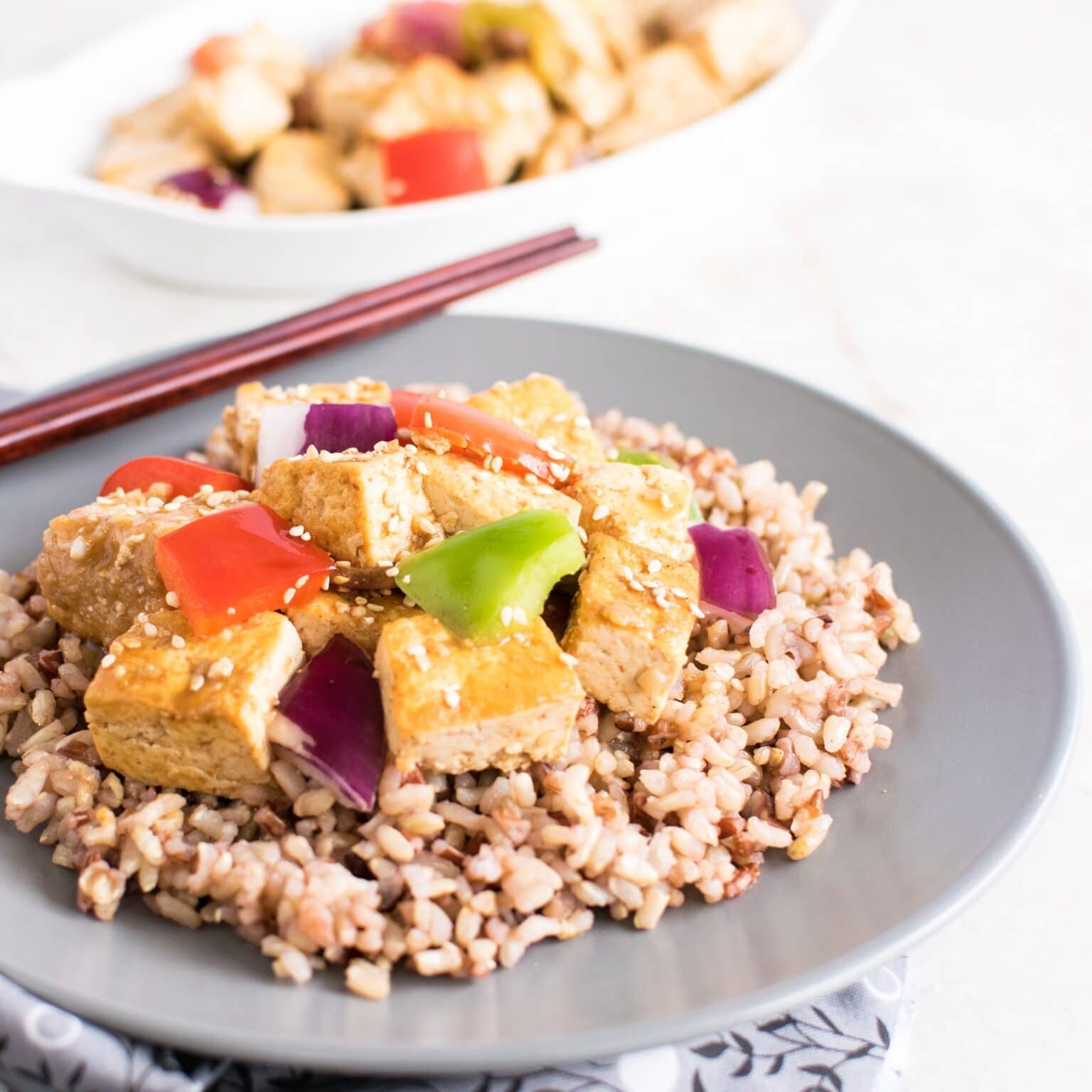 Sweet And Spicy Tofu Vegan Asian Dinner