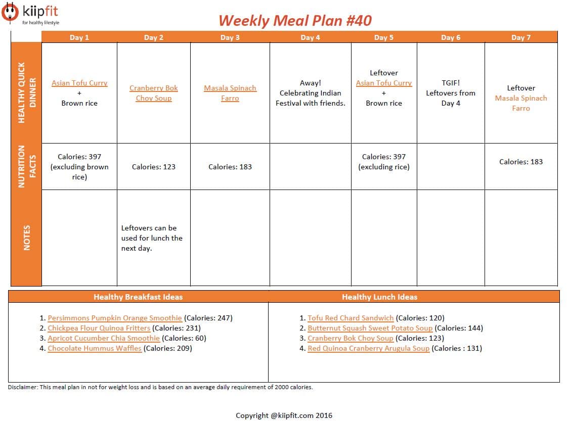 Weekly Meal Plan #40