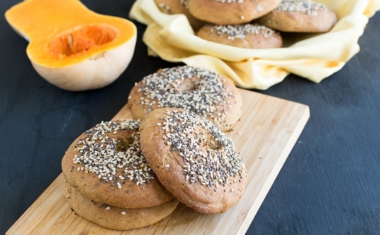 Butternut Squash Amaranth Bagels on a wooden board