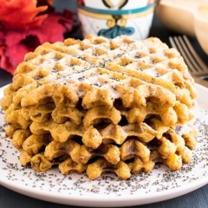 Stacked butternut squash chia spelt waffles