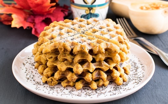 Stacked butternut squash chia spelt waffles