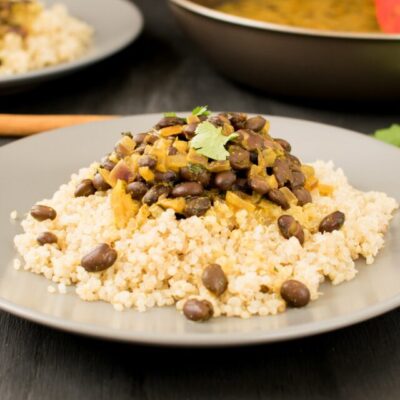 black beans curry served over quinoa.
