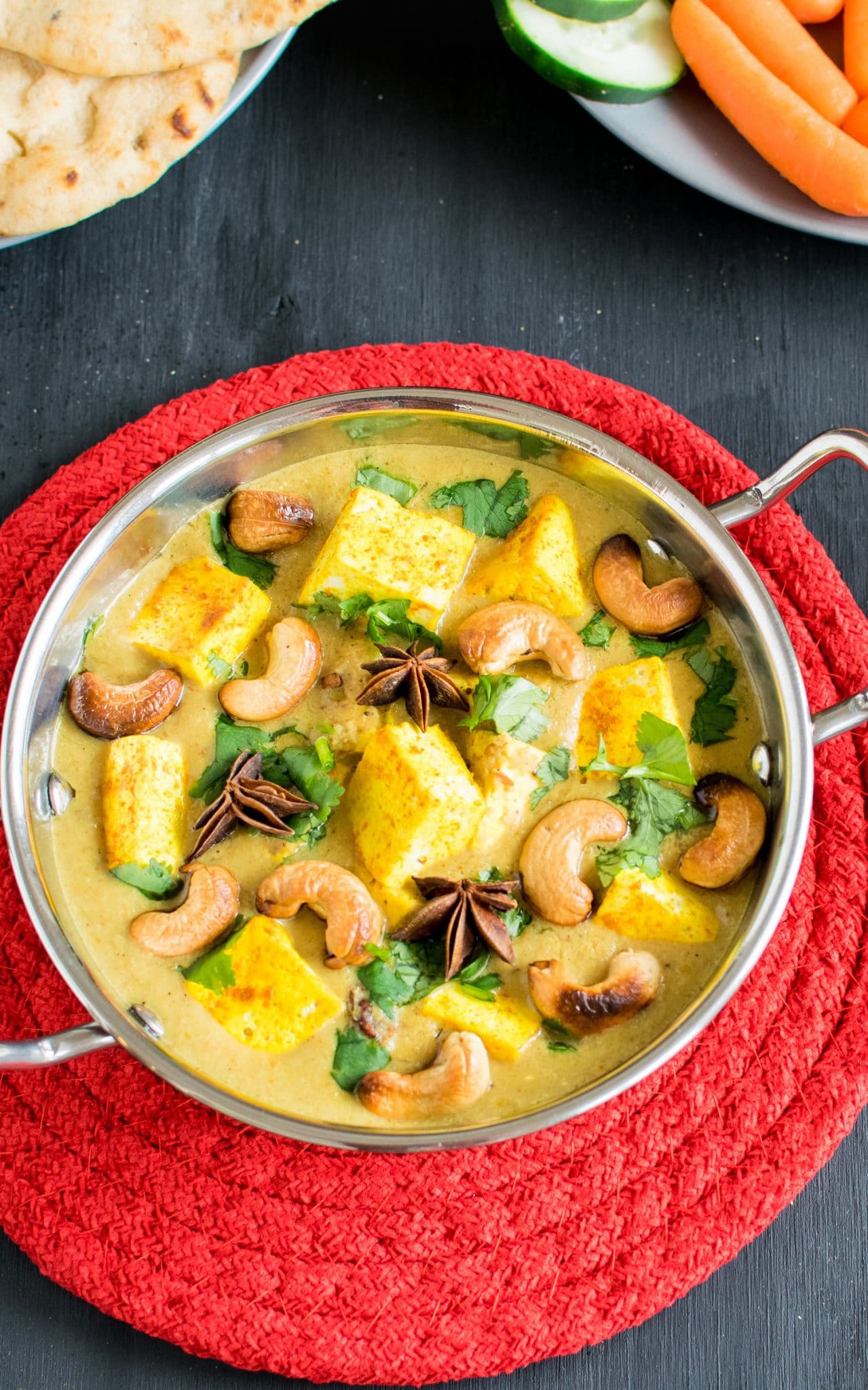 A top view of Turmeric Tofu Cashew Curry is shown