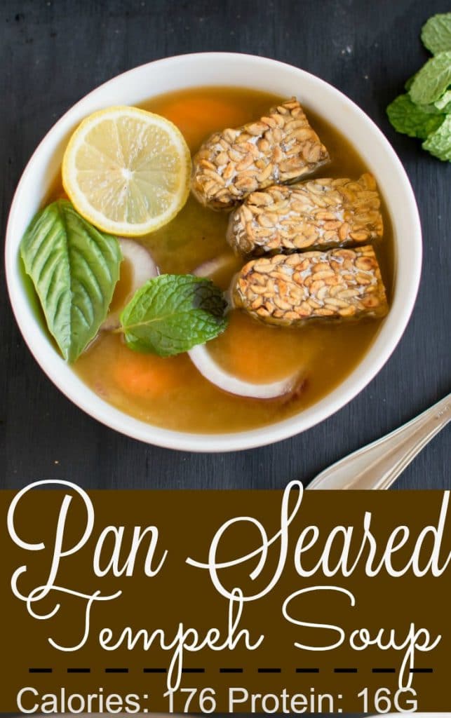 Top view of Pan Seared Tempeh Soup 