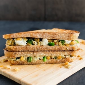 A front view of Jalapeno Tempeh Cheese Sandwich