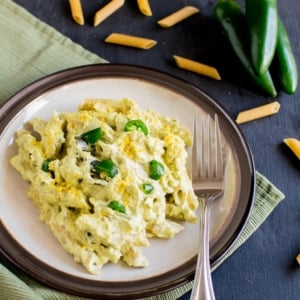 A 45 degree angle view of Jalapeno Cheese Pasta