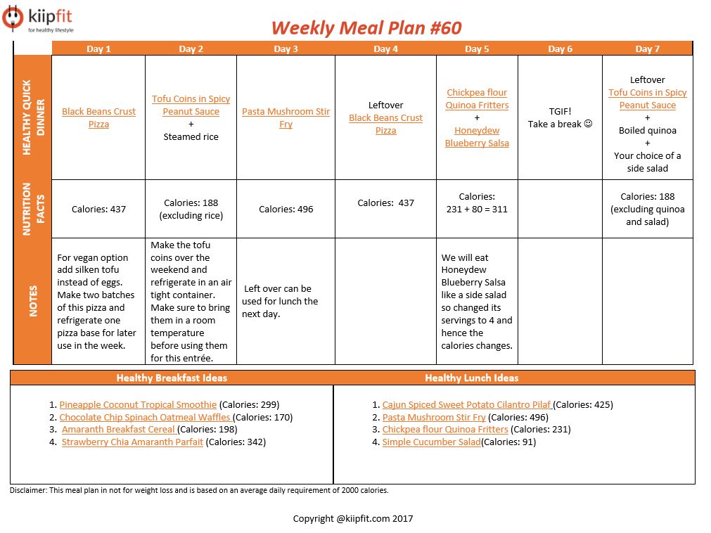 Weekly Meal Plan #60 | healthy vegan and vegetarian recipes | kiipfit.com