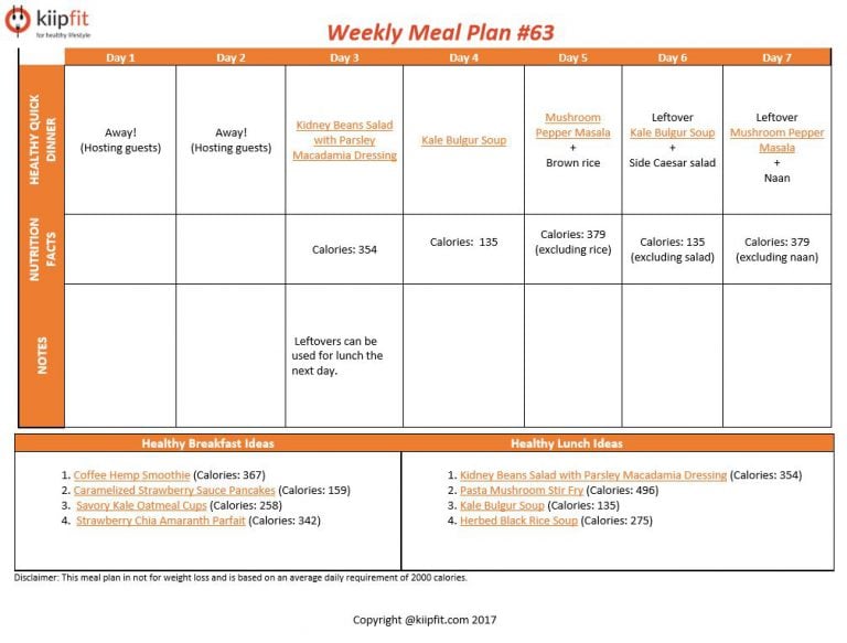 Weekly Meal Plan #63 | healthy vegan and vegetarian recipes | kiipfit.com