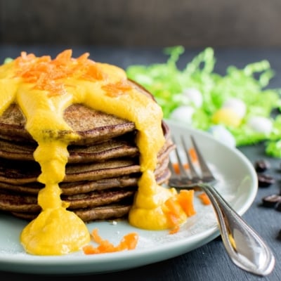 A front view of the stacked Coffee Quinoa Pancakess