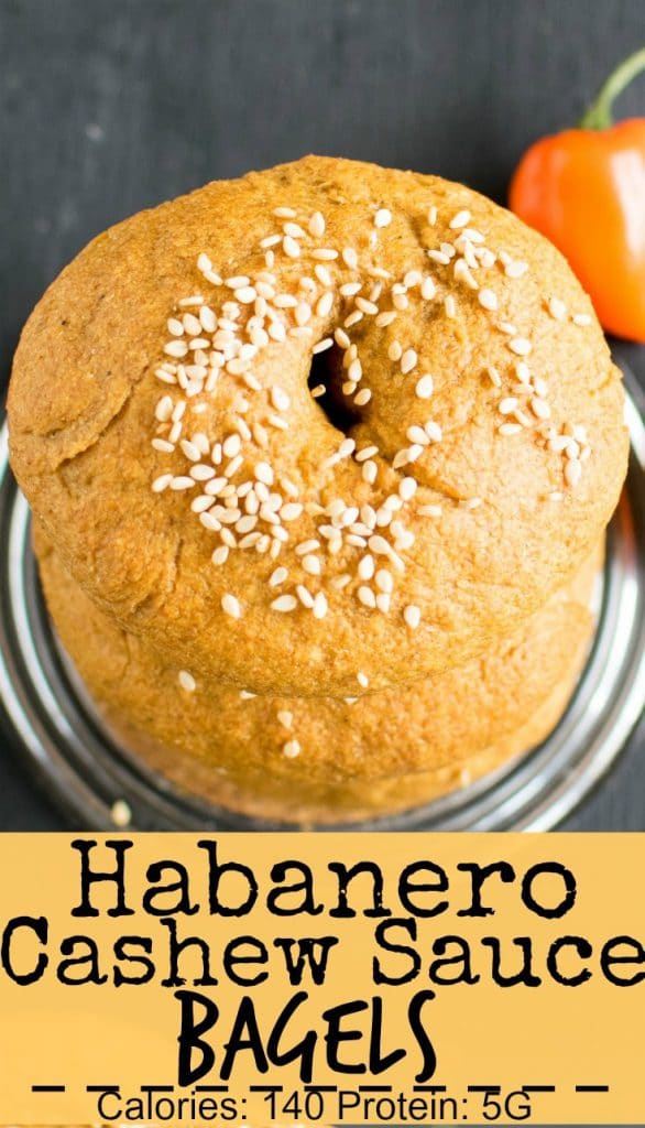 Top view of Habanero Cashew Sauce Bagels 