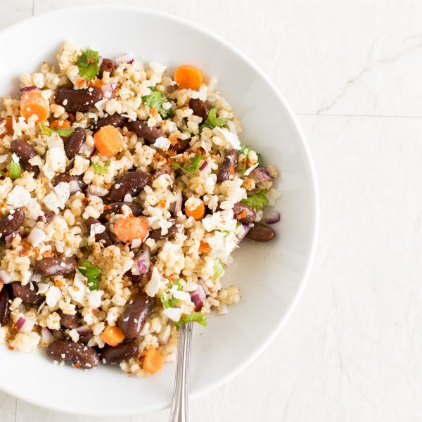 Brown Rice Kidney Bean Salad with Coconut Sriracha Dressing