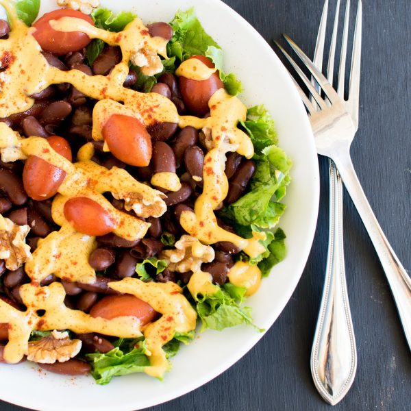 Kidney Beans Salad with Cheesy Avocado Dressing [vegan + gf]