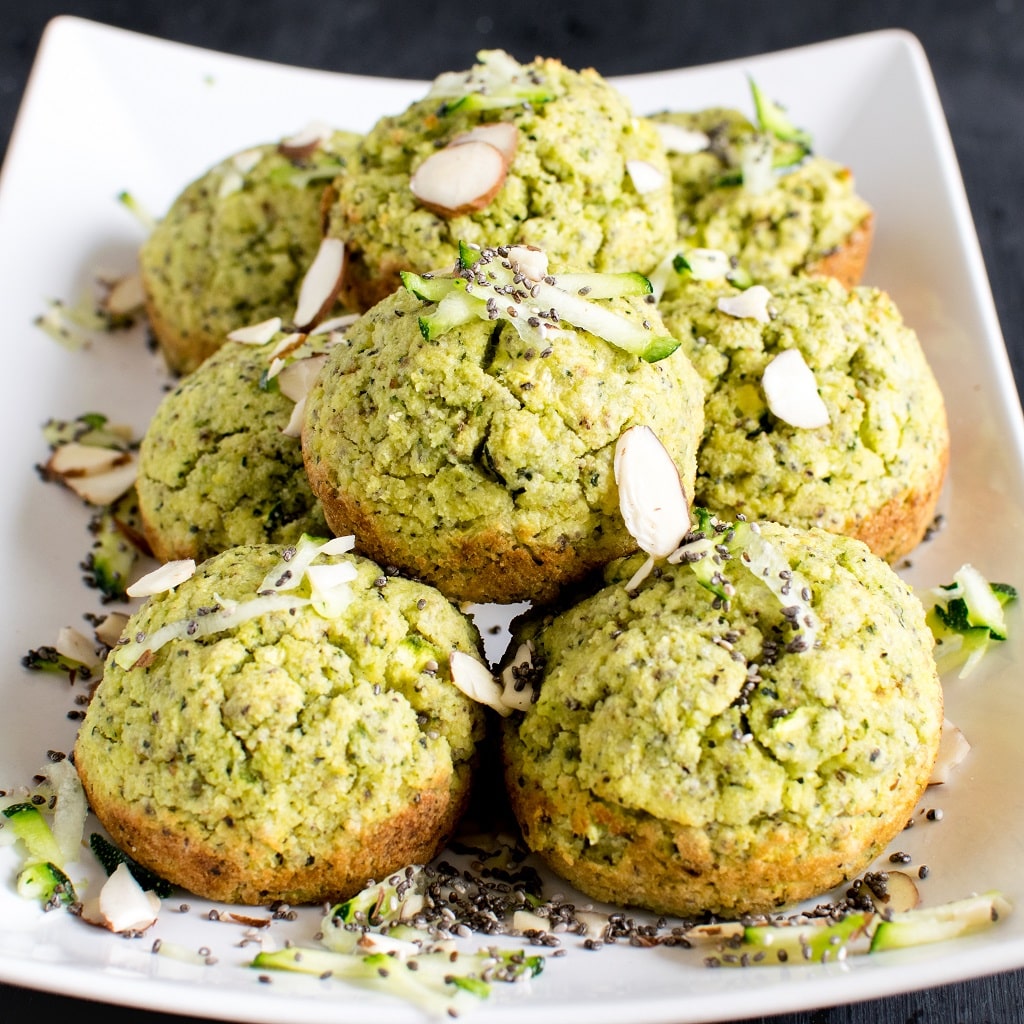 A stack of Flurless Zucchini Chia Savory Breakfast Muffins