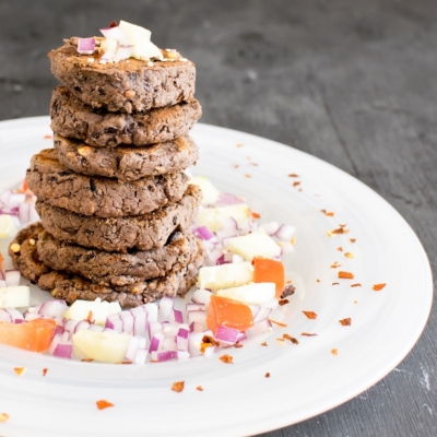A big stack of Tahini Black Beans Fritters