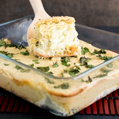 A nice square cut piece of Vegan Cheese and Parsley Baked Cauliflower