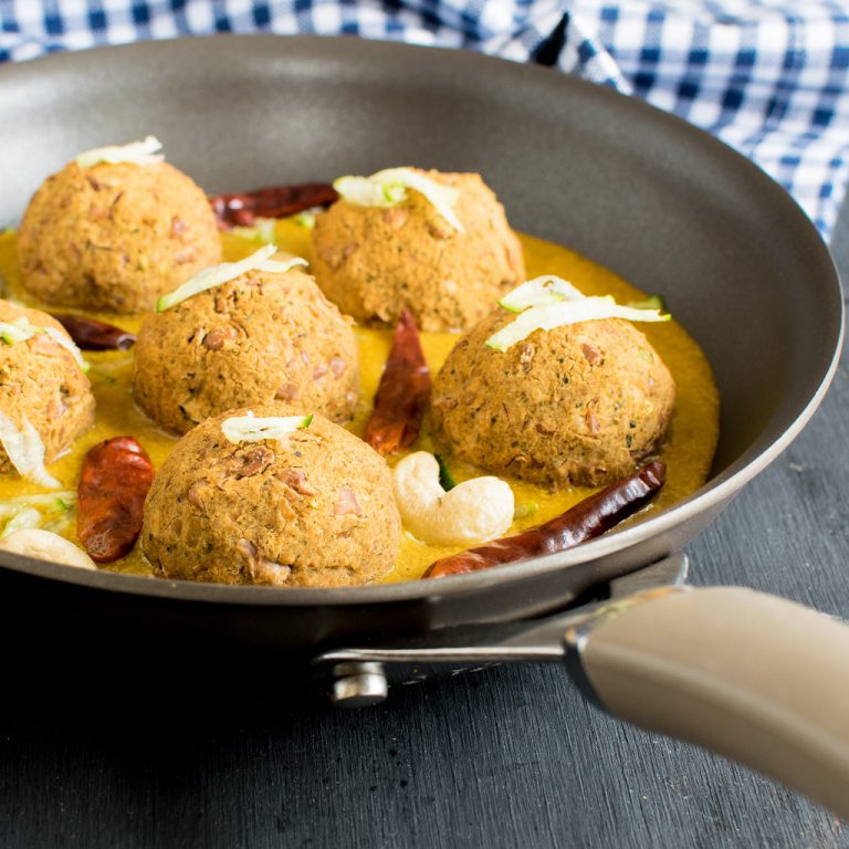 Zucchini Pinto Beans Kofta in Spicy Cashew Curry [vegan + GF + oil free]