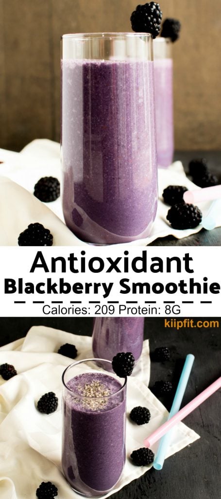 Multiple images of Antioxidant Blackberry Smoothie.