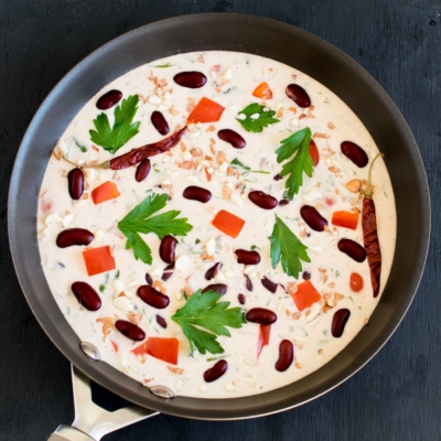 Top view of Kidney Beans in Peanut Parsley Sauce