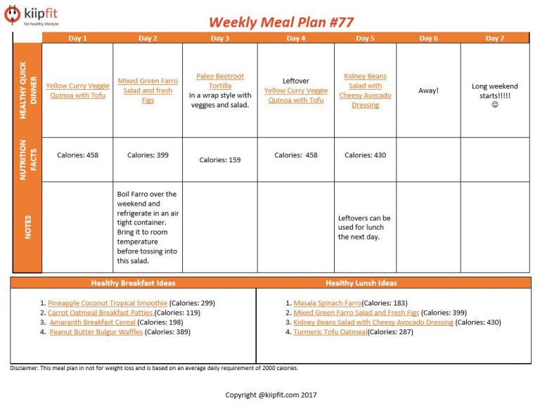 Weekly Meal Plan #77 | healthy vegan and vegetarian recipes | kiipfit.com