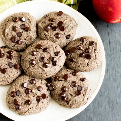 Top view of Apple Buckwheat Chocolate Chip Cookies on a serving plate.