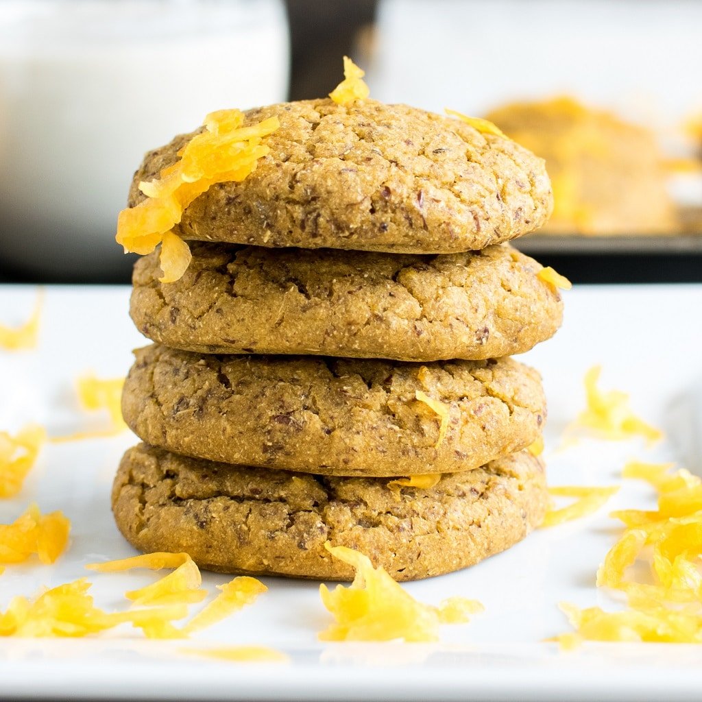 A front view of stacked butternut squash barley vegan cookies