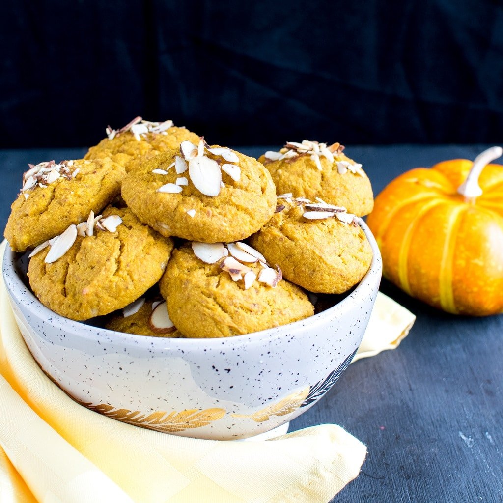 A 45 degree angle of Almond Butter Pumpkin Oatmeal Cookies