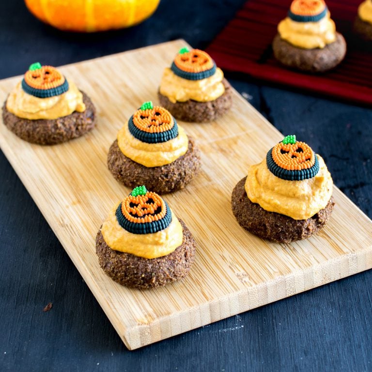 Frosted Pumpkin Cheesecake Coffee Flax Cookies [ V + GF ]