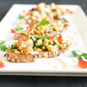 An array of Herbed Cashew Cream Tempeh Crostini is shown