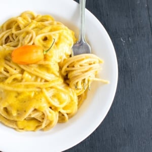 Vegan Habanero Cauliflower Spaghetti with absolute fun flavors! It’s perfect to bring a twist to your regular spaghetti meals. A versatile sauce that tastes extrely good with spiralized veggies as well | kiipfit.com