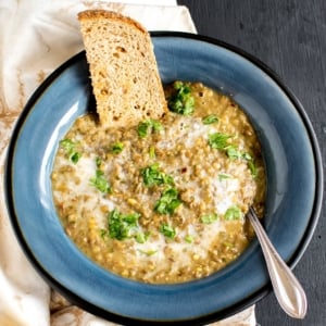 Lentil Cilantro Soup This soup is  loaded with protein, good fats, good carbohydrates and lots of vitamins and minerals. This soup is excellent if you are following high protein and low carb diet with no added sugar. The herbs in this soup provide many medicinal benefits along with lots of deliciousness. Lentil Cilantro Soup is definitely a mouthwatering meal that gets ready in only 30 minutes and is made with super simple ingredients [ vegan + gf ] kiipfit.com