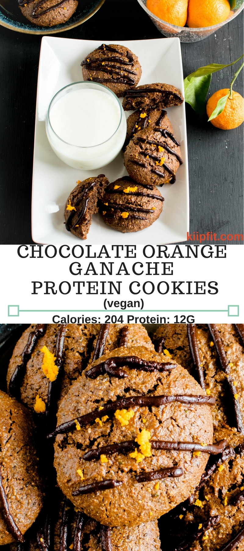 Chocolate Orange Ganache Protein Cookies are firm from the outside and melts in mouth flawlessly. They are baked to perfection for a crunchy and chewy texture. The fresh ingredients and homemade protein powder makes these cookies absolutely desirable. These are perfect breakfast or pre workout snack cookies. However, cookies are cookies and I believe in enjoying them for a dessert as well…..because…I love guilt free desserts [ vegan + GF + paleo ] kiipfit.com