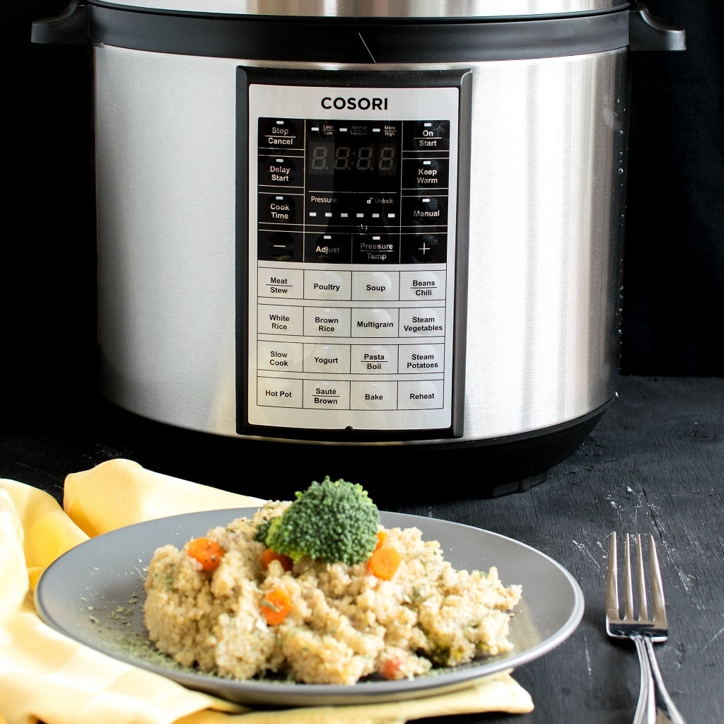 Vegan Cheese Vegetable Quinoa with the multi programmable pressure cooker is shown in the image | kiipfit.com