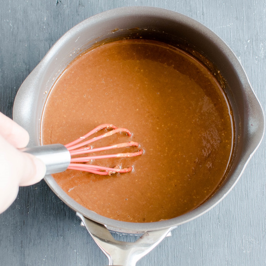 cooked wet ingredients in a saucepan.