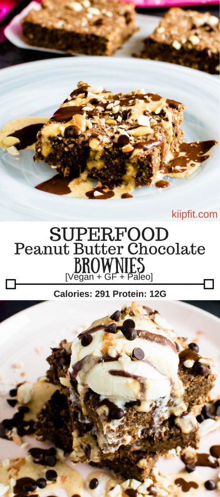 multiple images of peanut butter chocolate brownies.