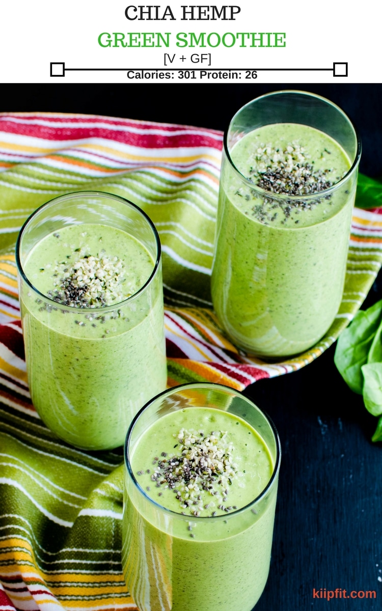Chia Hemp Green Smoothie is a thick, rich and creamy delightful protein beverage. It has real food protein and natural ingredients. It is absolutely desirable post workout smoothie for a healthy body recovery [ Vegan + GF + Paleo ] kiipfit.com