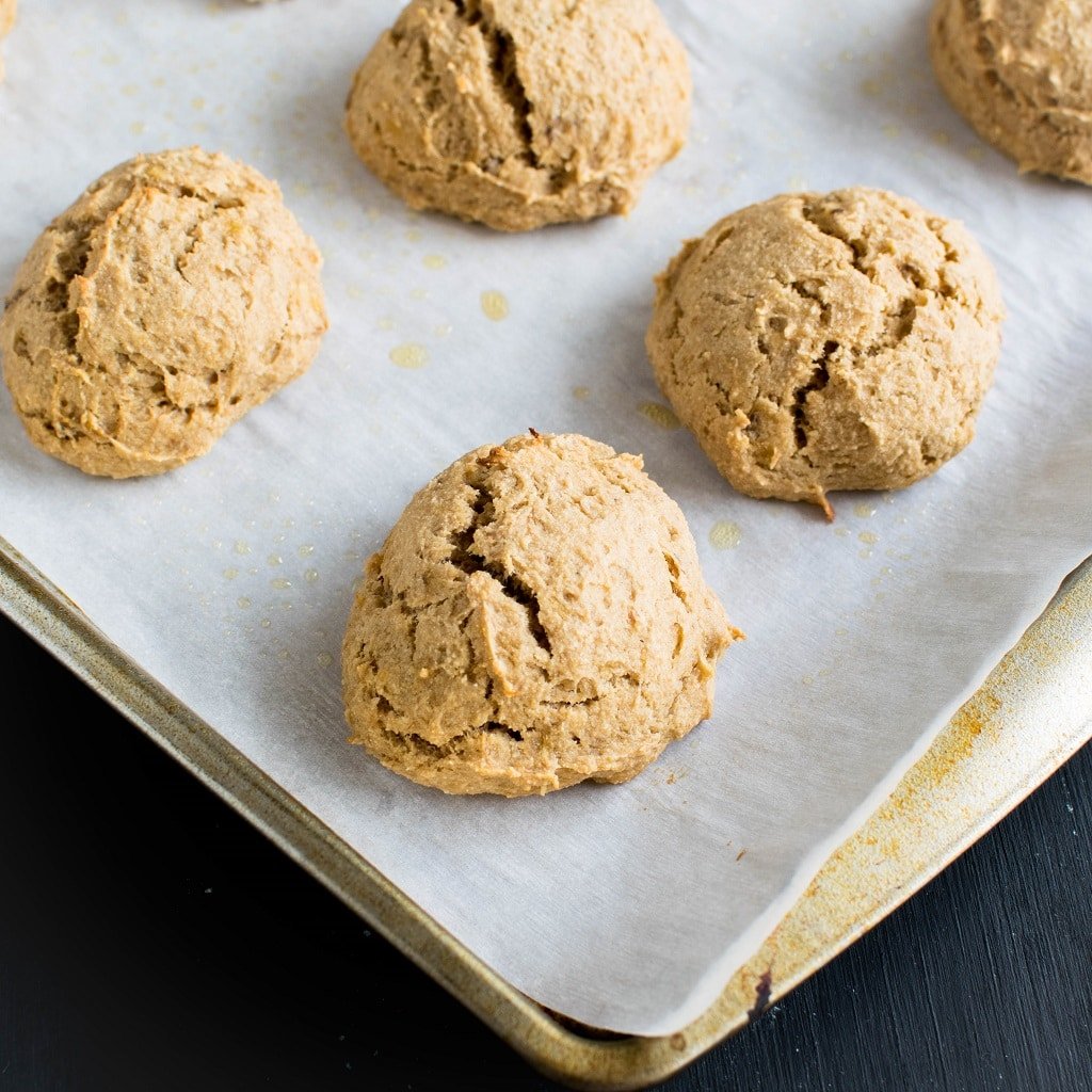 Peanut Butter Banana Amaranth Cookies are shown on the cookie sheet fresh out of the oven | kiipfit.com