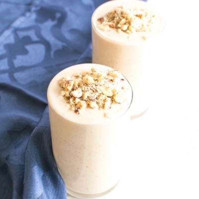 A closeup view of hazelnut cheesecake smoothie