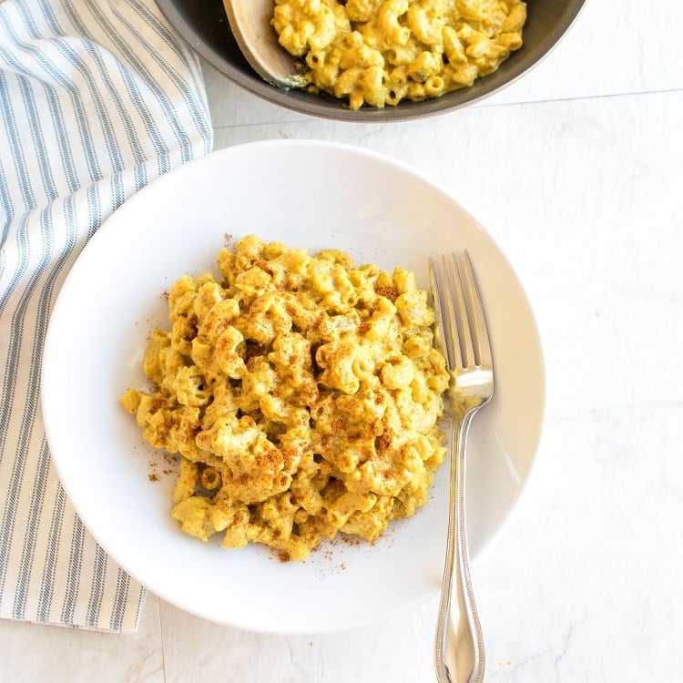 Top view of Moroccan Tempeh Mac and cheese is shown