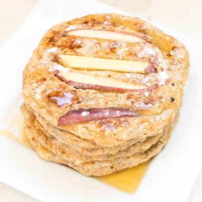 A top view of the stack of Peanut Butter Apple Pancakes