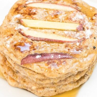 A top view of the stack of Peanut Butter Apple Pancakes