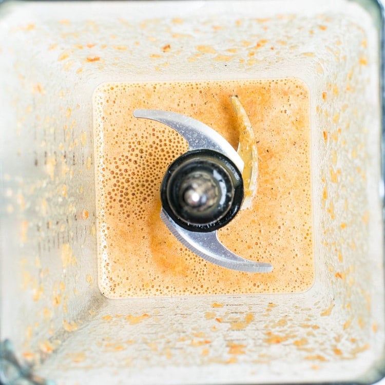 Blended soup in a blender