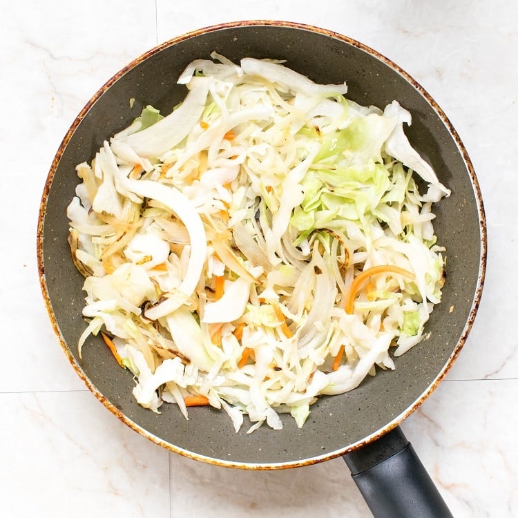 Cabbage and carrots sauteed in the same non stick pan
