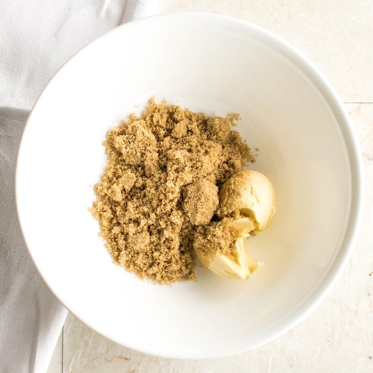 vegan butter and brown sugar in a mixing bowl.