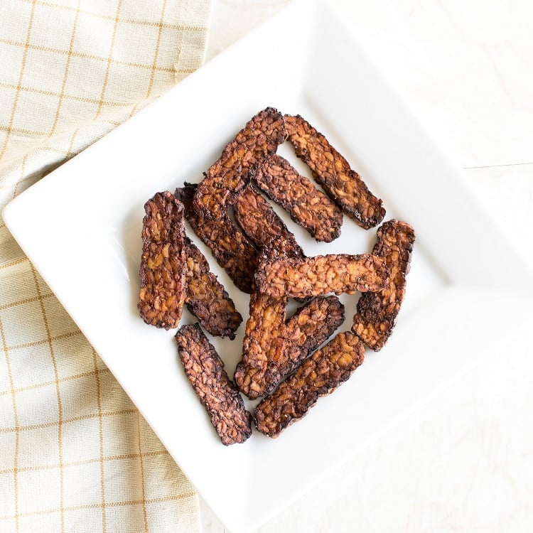 Top view of tempeh bacon